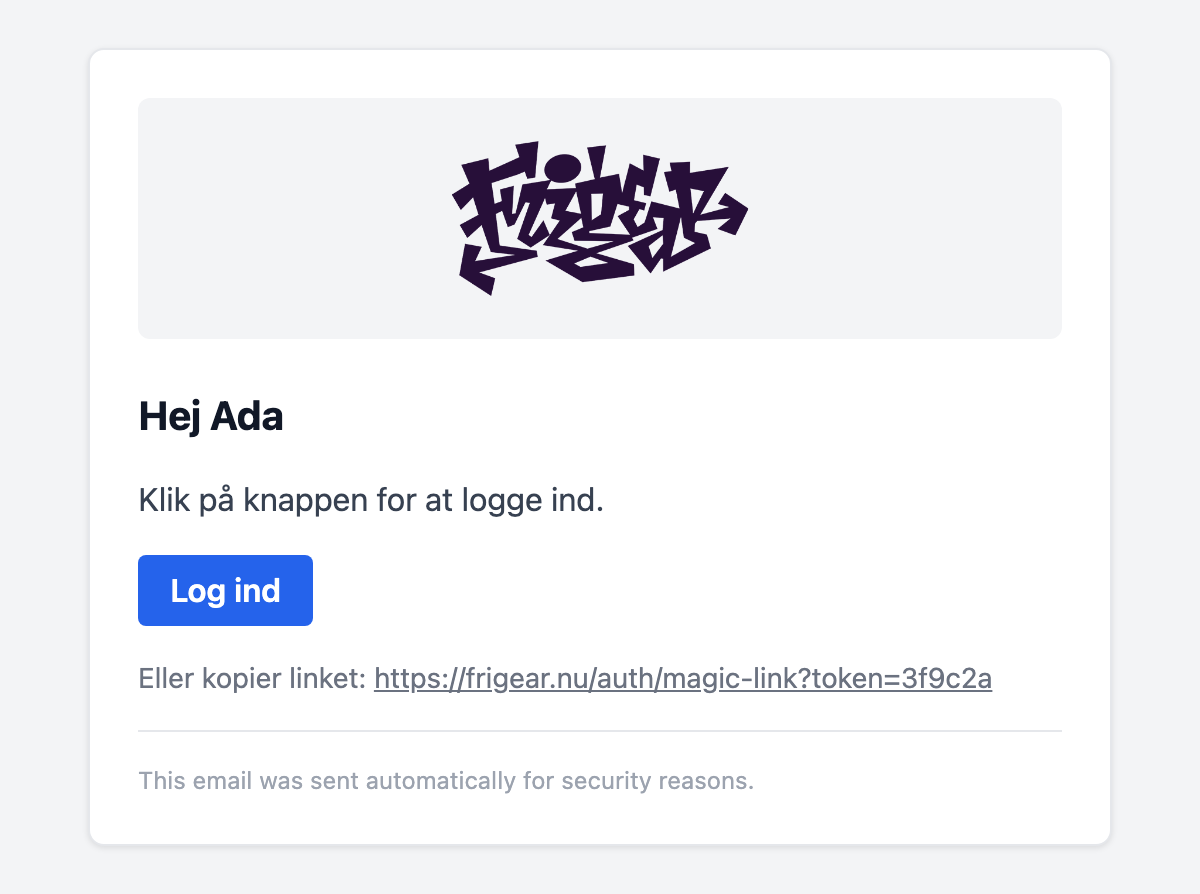 A Danish override of the magic link email