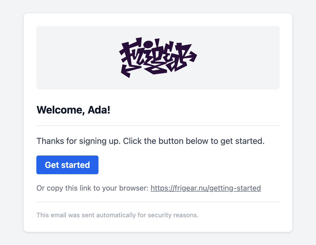 The welcome email, built from the components